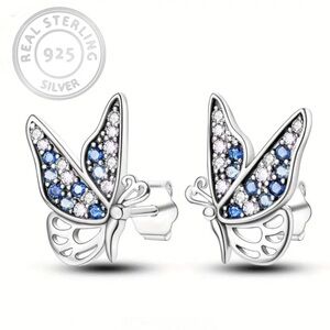 2/$30 Genuine 925 Sterling Silver & Crystal Butterfly Earrings
